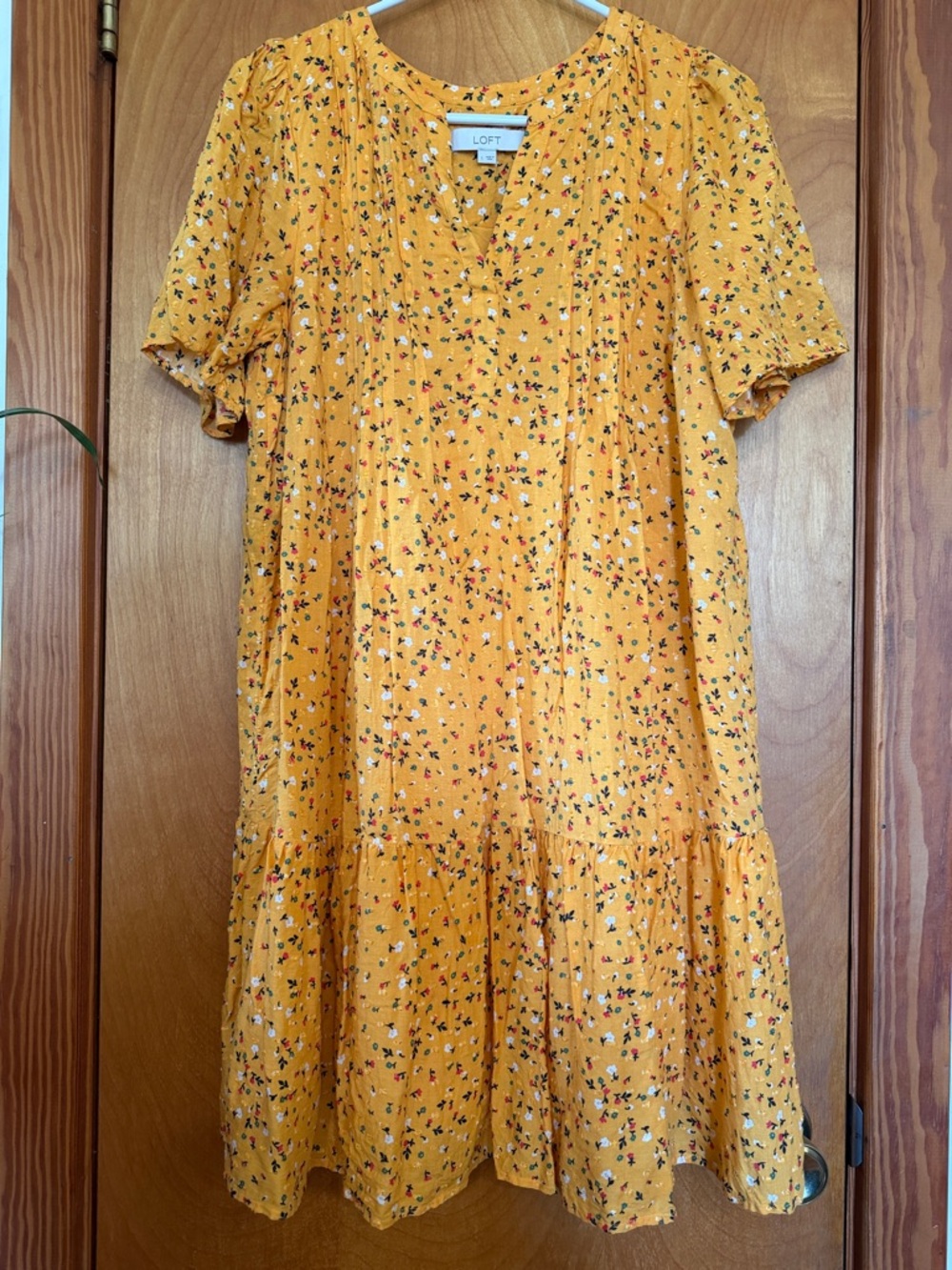 LOFT Mustard Yellow Floral V-Neck Dress